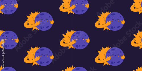 Solar eclipse seamless pattern
