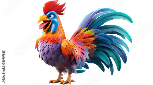 A colorful rooster stands gracefully on its hind legs, showcasing its vibrant feathers and elegant pose © FMSTUDIO