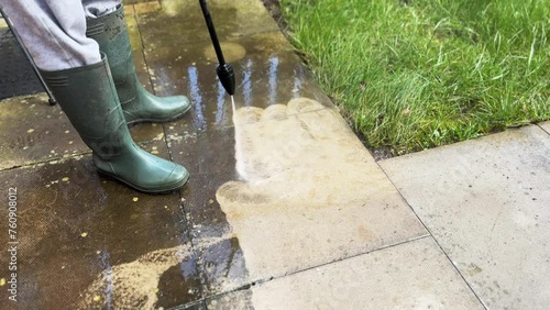Pavement tile in Garden Cleaning Using Pressure Washer by Professional Cleaner