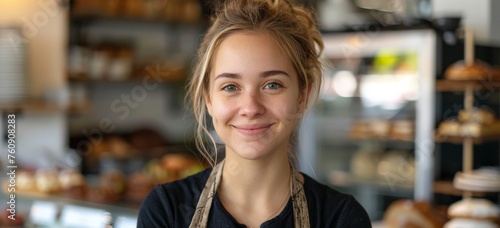 Woman Standing in Front of Bakery Counter