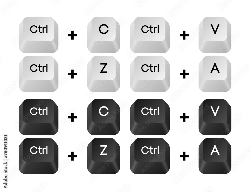 Computer key combinations. Set of key combinations. Command set icons. Computer keyboard button set. Vector Illustration.