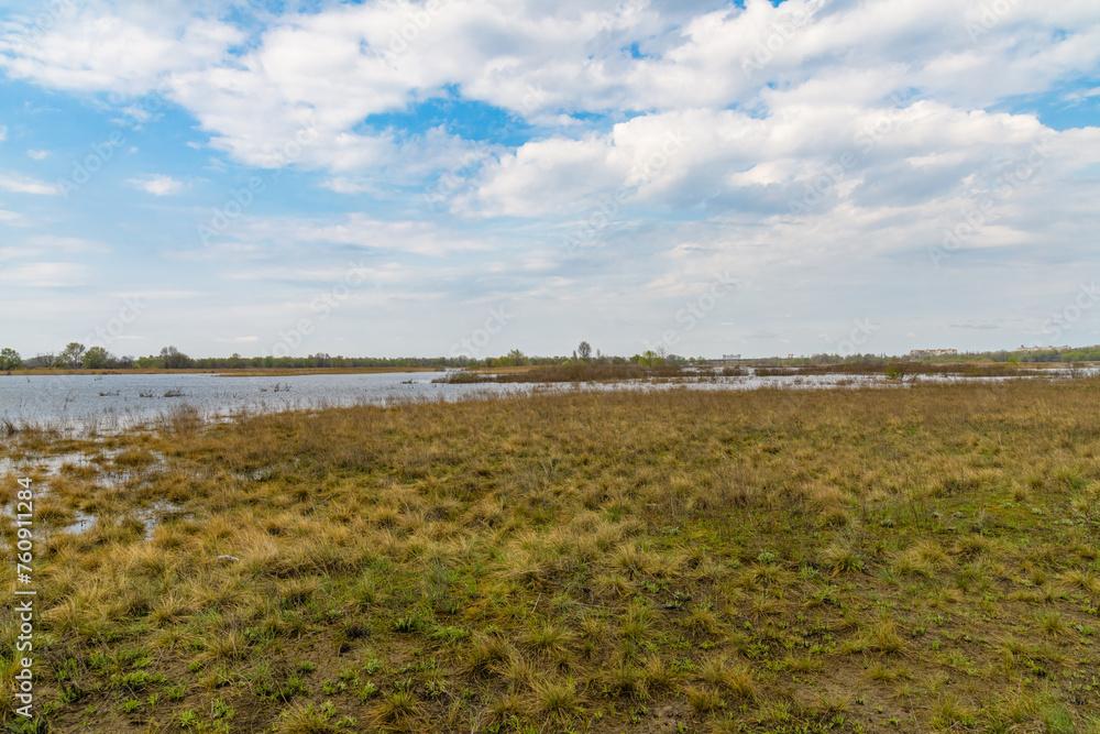 Flooded area near the Dnieper River in spring Flooded area near the Dnieper River in spring