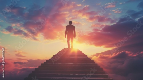 Man Standing on Top of Stairway in the Sky photo