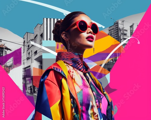 Abstract urban chic Rio de Janeiro meets Seoul colorful conceptual fashion poster style