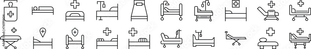 Hospital bed line icons collection. Editable stroke. Simple linear illustration for web sites, newspapers, articles book Hospital bed line icons collection. Editable stroke. Simple linear illustration for web sites, newspapers, articles book