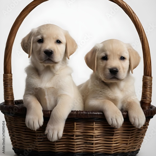 Adorable White Labrador Puppies Sitting in a Wicker Basket