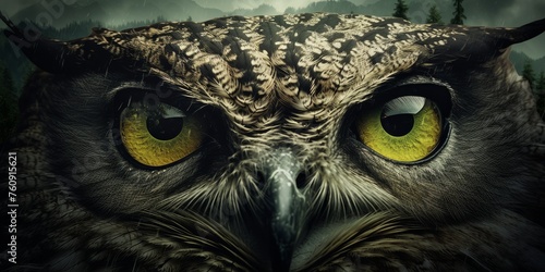 Close Up of Owl With Yellow Eyes photo