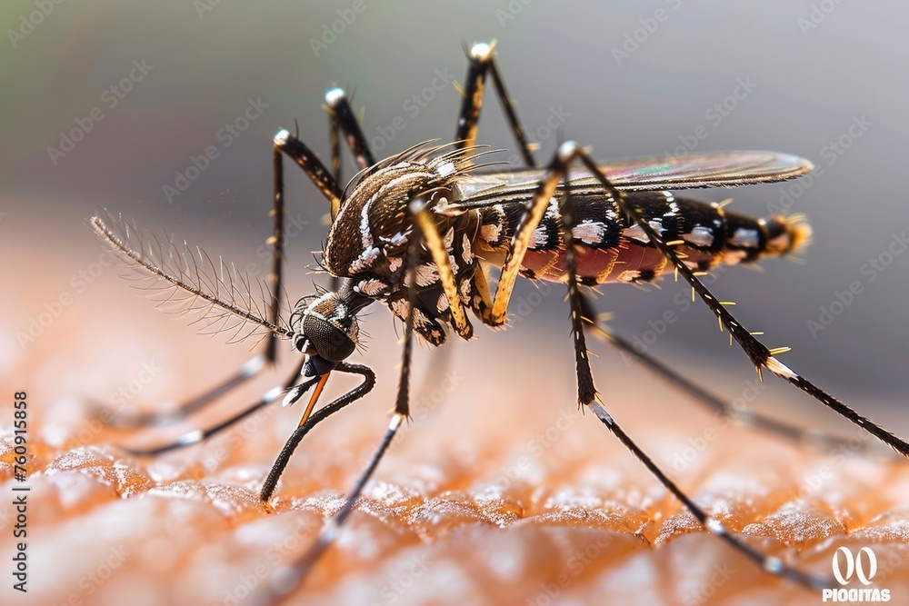 Close up a Mosquito sucking human blood Close up a Mosquito sucking human blood