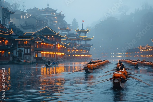 Dragon Boat Race on Wuyang River during Duanwu Festival, Zhenyuan, Guizhou Province, China photo