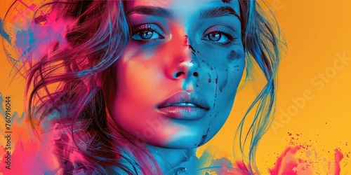 Multicolored portrait of a young woman. Special for image and photography advertising
