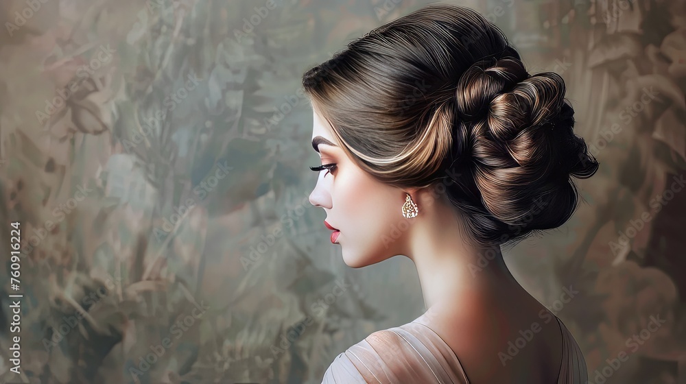 A woman with elegant updo hairstyle, 