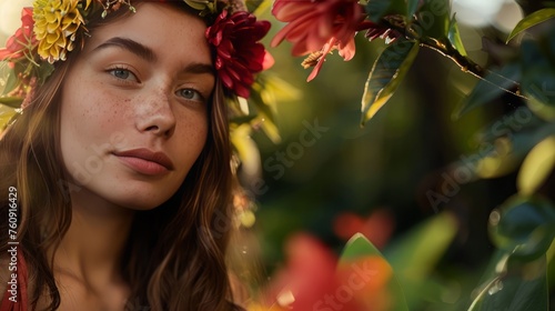 Portrait of a woman with flower crown, 
