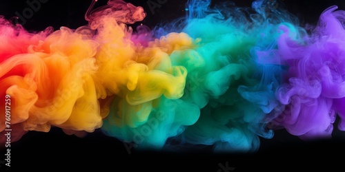 Rainbow Colored Cloud of Smoke on Black Background