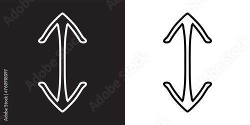 Double arrow icon vector. Two side arrow icon sign symbol in trendy flat style. Two opposite vertical arrow vector icon illustration isolated on black and white background