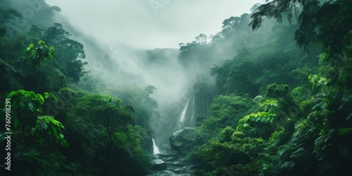 Majestic Waterfall Surrounded by Green Trees
