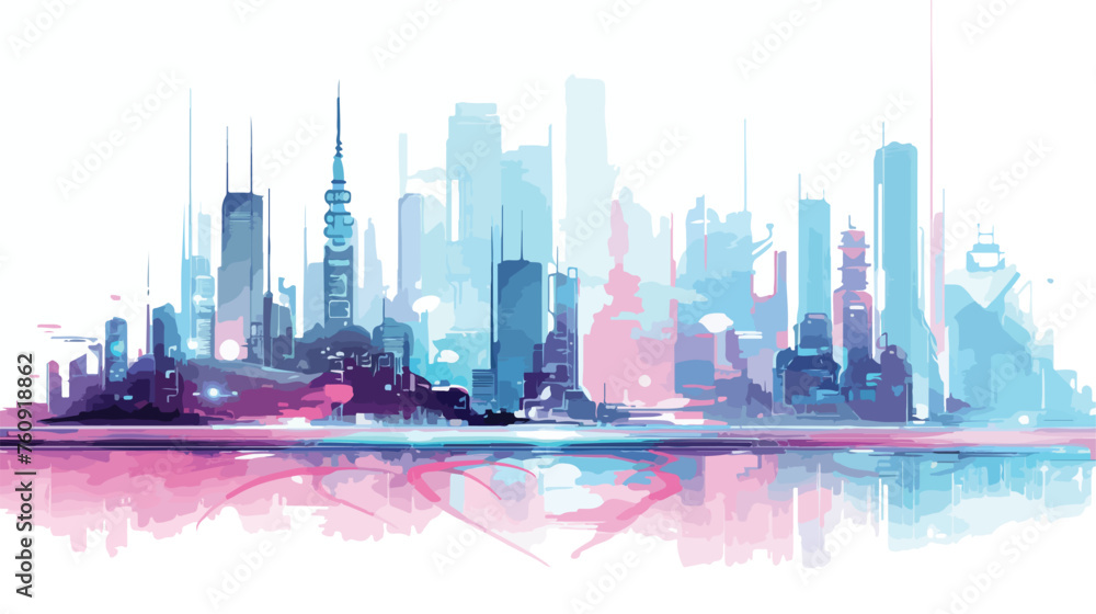 Cybernetic cityscape with towering skyscrapers and