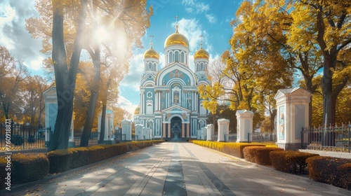 Naval Cathedral of St. Nicholas and the Epiphany in St.Petersburg at sunny day, Russia. photo