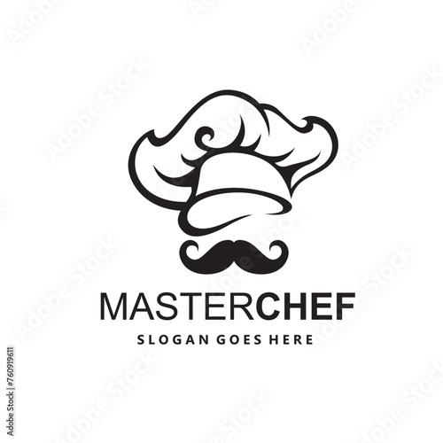 illustration of monochrome mustachioed chef isolated on white background
