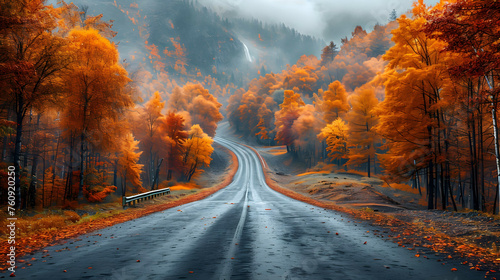 Autumn road trip. Highway in beautiful autumn landscape © rowanlin