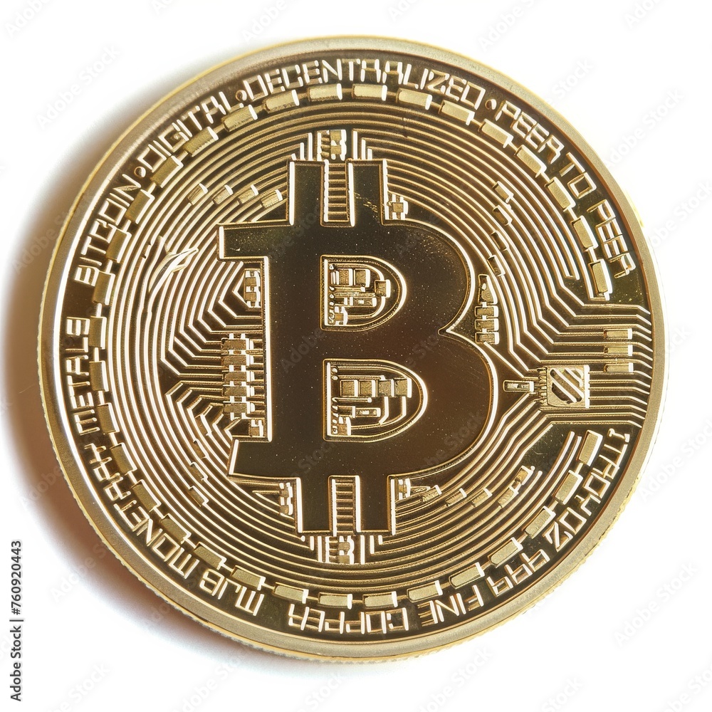 Shiny Gold Bit Coin on White Background