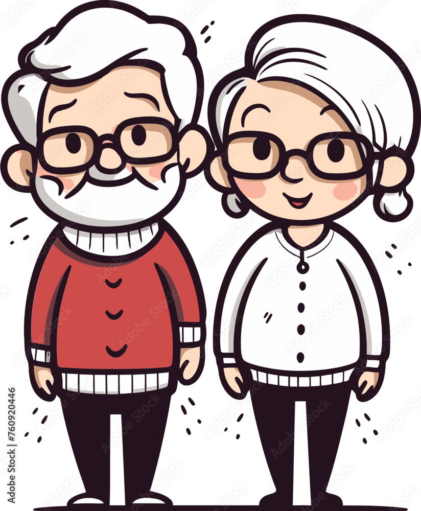 Elderly Elegance: Old Couple Graphic Sketch