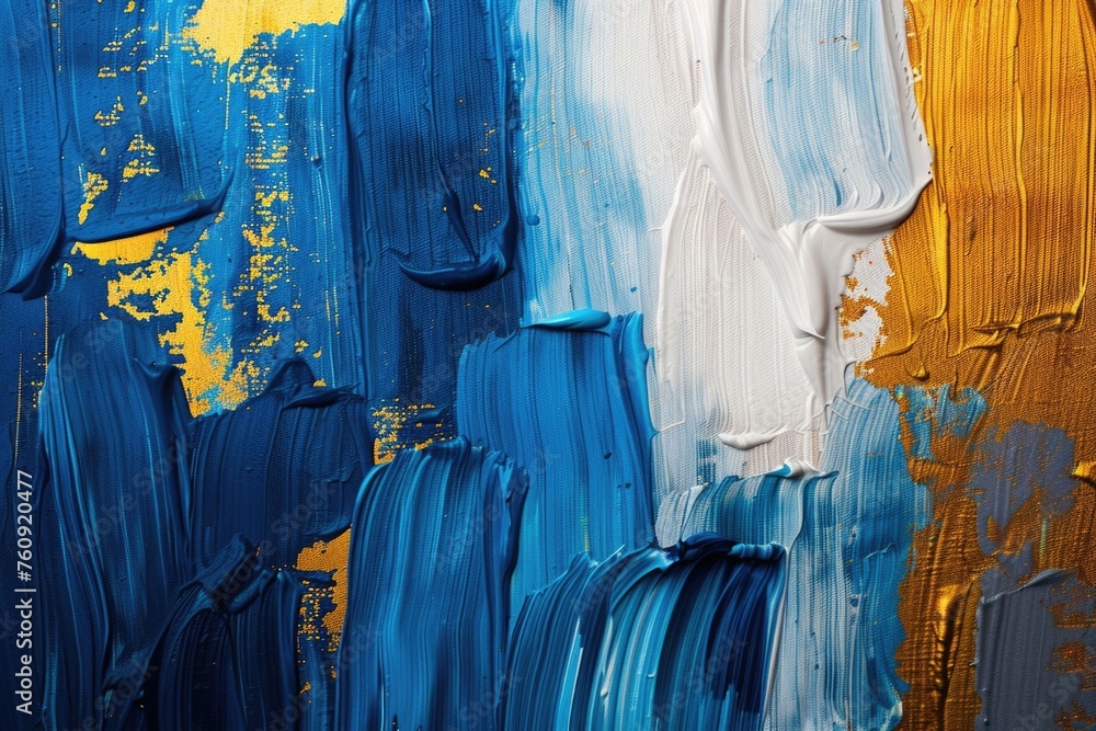 Abstract background of brush strokes with blue and golden tints