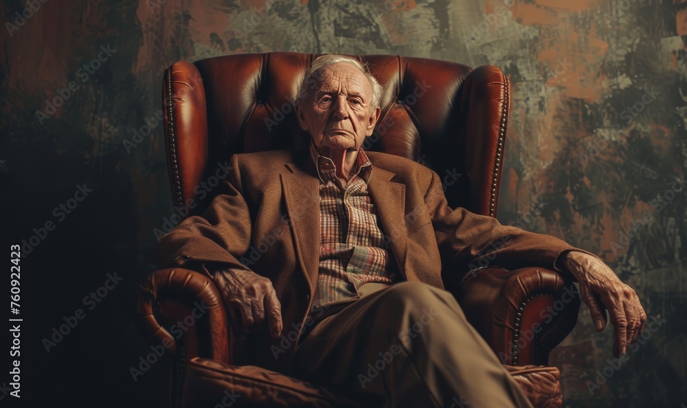 wise old man in a vintage armchair