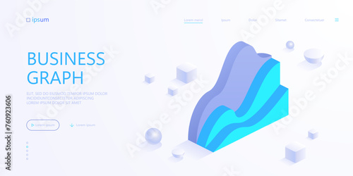 Curve chart icon in isometric view. Wave form business graph, data graphics, statistics diagram, analysis growth progress. Vector illustration for visualization of presentation, reports concept