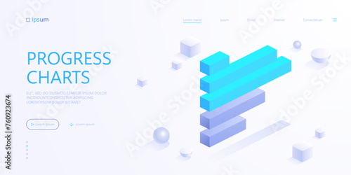 Horizontal bar graph icon. Analysis growth diagram, progress charts, data graphics, statistics. Vector illustration for visualization of business presentation, report concept