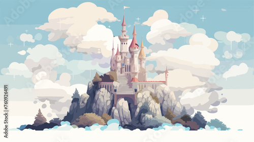 Enchanted castle in the clouds with towering spires photo