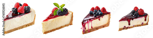 Slice of creamy cheesecake with a berry topping  Hyperrealistic Highly Detailed Isolated On Transparent Background Png File