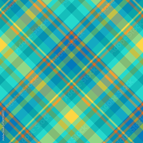 Seamless pattern in comfortable green, blue, yellow and orange for plaid, fabric, textile, clothes, tablecloth and other things. Vector image. 2