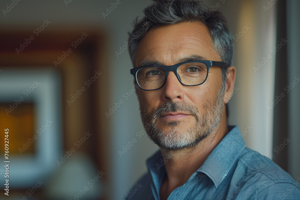 Portrait of handsome mature man with eyeglasses looking at camera Portrait of handsome mature man with eyeglasses looking at camera