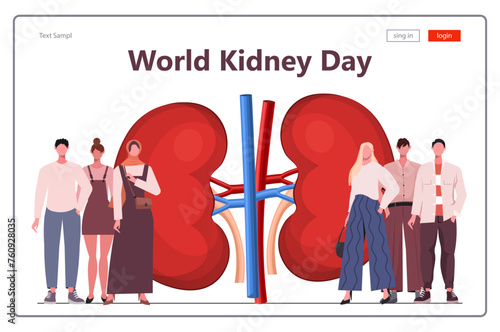World Kidney Day on 11 March. Human liver anatomy. Kidney Care Awareness campaign Illustration. Medical concept. Modern concept for website development, social media, template web 
