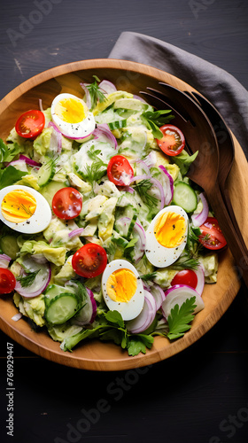 Freshly Prepared Egg Salad: A Delicious, Healthy Delight Packed with Colorful Vegetables