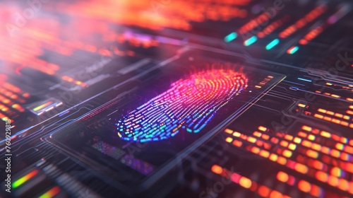 Close Up of Digital ID Fingerprint on Computer Screen Generative AI