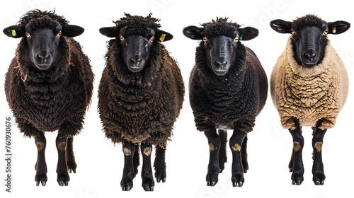 Black sheep collection (portrait, standing), animal bundle isolated on a white background as transparent PNG photo