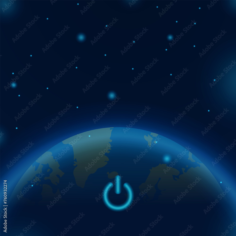 Earth hour vector illustration with earth and power off button. Earth hour poster or banner template Earth hour vector illustration with earth and power off button. Earth hour poster or banner template