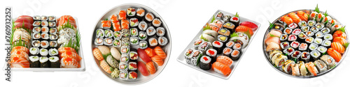 Sushi platter with a variety of rolls.- Hyperrealistic Highly Detailed Isolated On Transparent Background Png File
