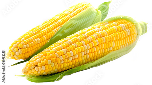 Fresh corn cob with green leaf isolated on white, clipping path
