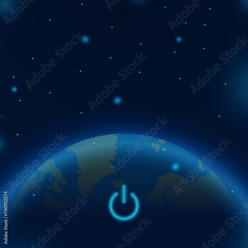 Earth hour vector illustration with earth and power off button. Earth hour poster or banner template
