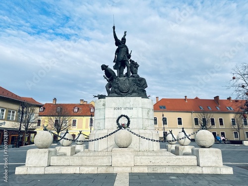 statue of Istvan Dobo in the Eger old town, Hungary photo