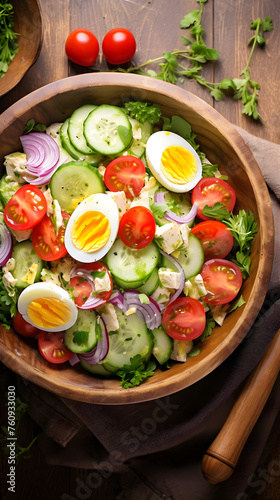 Freshly Prepared Egg Salad: A Delicious, Healthy Delight Packed with Colorful Vegetables