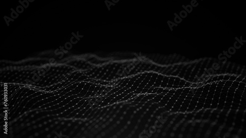 Abstract flowing smooth surface fractal waves background. Grid  mesh of dots.