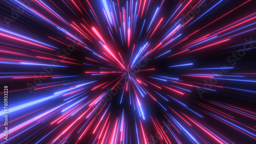 Through space, starfield. Abstract particles, neon rays background. © VectorShop