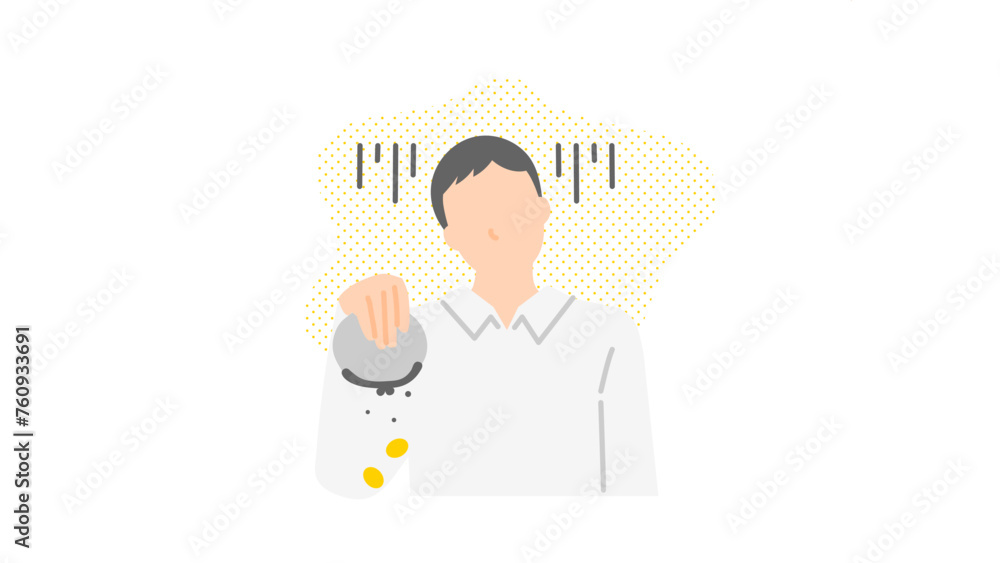 手持ちのお金が無くて困っている男性のイラスト 手持ちのお金が無くて困っている男性のイラスト