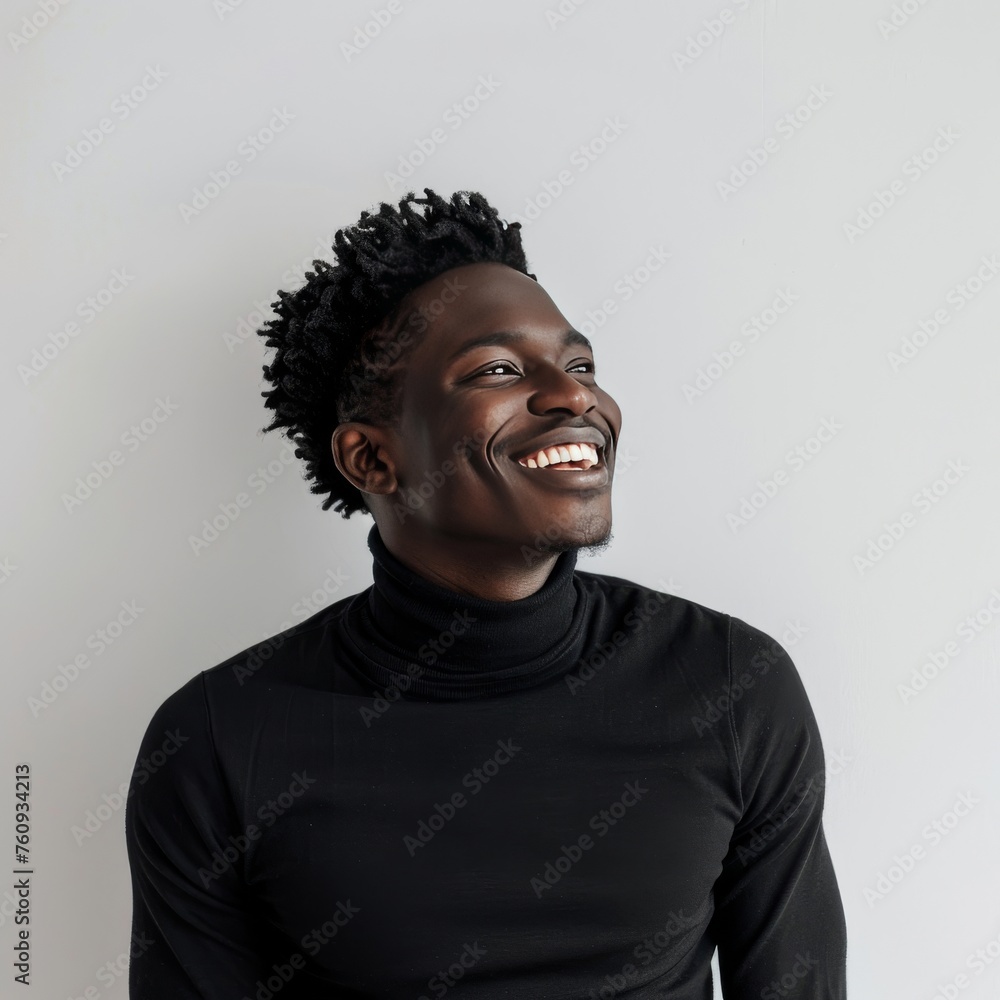 A cheerful African American man, exuding confidence and happiness with black turtleneck. A cheerful African American man, exuding confidence and happiness with black turtleneck.