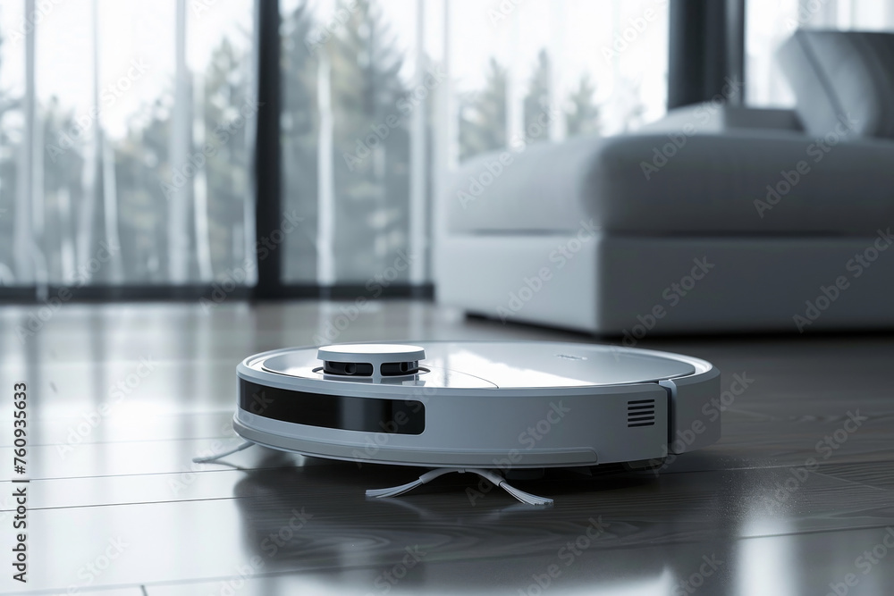 Robotic vacuum cleaner in a modern home Robotic vacuum cleaner in a modern home