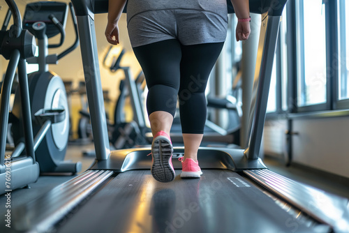 Plus-Size Woman Taking Strides on Treadmill