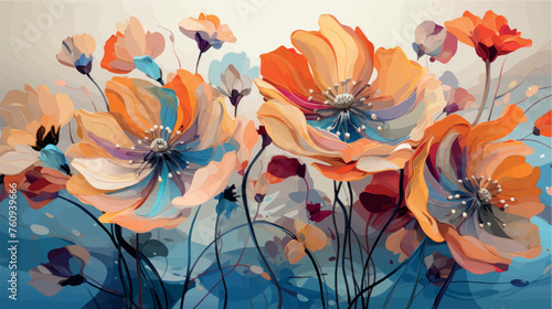 Colorful floral ornament, pattern, wallpaper. Floral art in pop art style, bouquet. Flowers painting drawing with paints. Floral abstract print on clothes, paper, fabric, stationery.